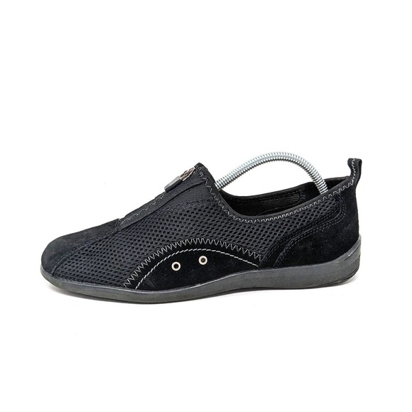 Spring Step Womens 10.5/11 Sneakers Style Racer Black Leather Slip On Zip - Picture 1 of 8